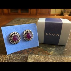 Avon Amethyst Colored Button Earrings